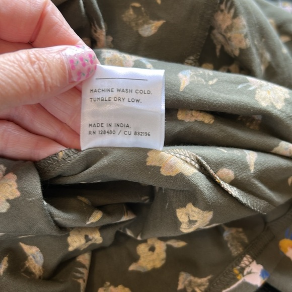 PACT Floral Dress Fit and Flare Sleeveless Tie Back Pockets Olive Green Sz L NEW - Picture 9 of 14